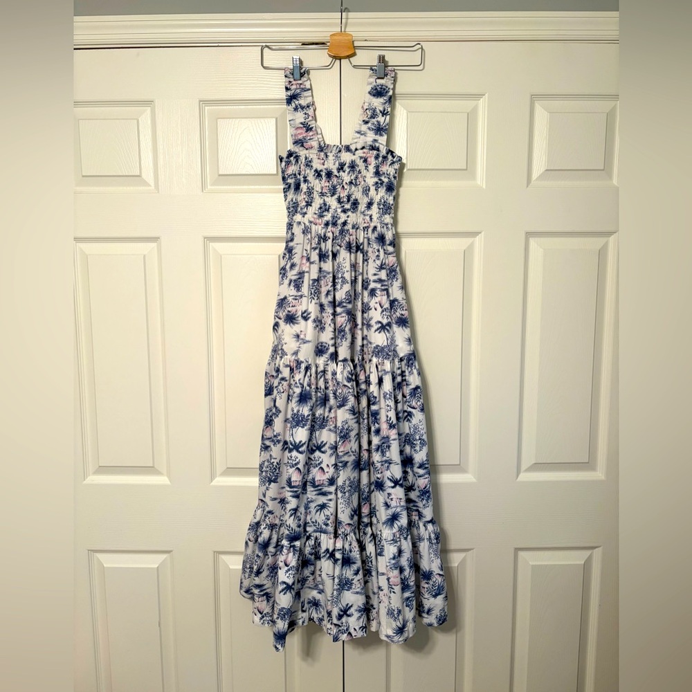 Abercrombie & Fitch White Maxi Dress with Blue Palm Print